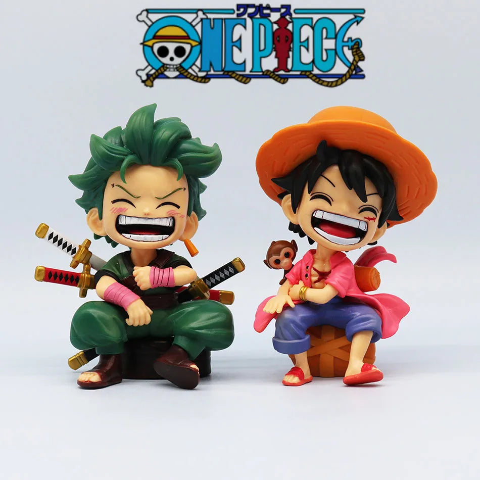 13cm One Piece Anime Figure Sitting Laughing Luffy Action Figures Kawaii Sanji Zoro Figurine Room Car Ornaments Collection Toys