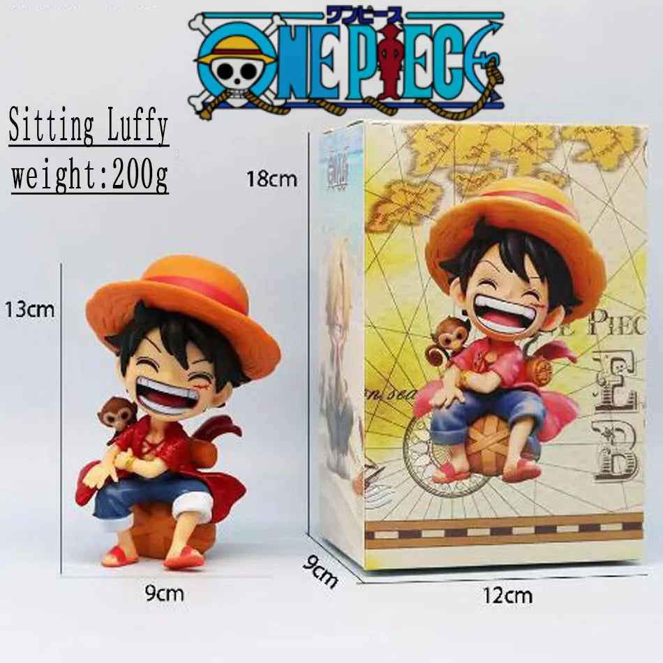 13cm One Piece Anime Figure Sitting Laughing Luffy Action Figures Kawaii Sanji Zoro Figurine Room Car Ornaments Collection Toys