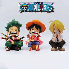 13cm One Piece Anime Figure Sitting Laughing Luffy Action Figures Kawaii Sanji Zoro Figurine Room Car Ornaments Collection Toys