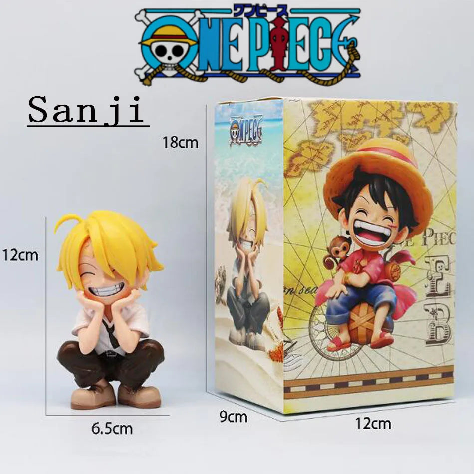 13cm One Piece Anime Figure Sitting Laughing Luffy Action Figures Kawaii Sanji Zoro Figurine Room Car Ornaments Collection Toys