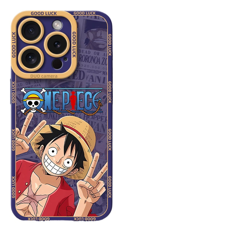 One Piece Luffy Liquid Silicone Phone Case for iPhone 15 Pro Max/14 Plus/13/12/11/XR/XS Max | Full Protection Cartoon Anime Design