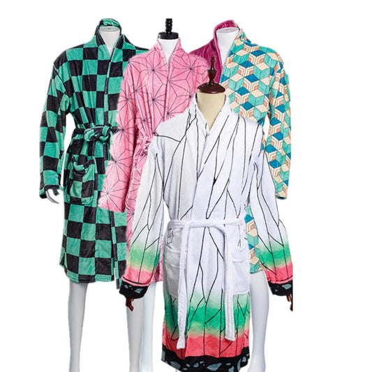 Anime Kochou Shinobu Cosplay Bathrobe Coral Fleece Bath Robe Sleepwear Costumes Gown