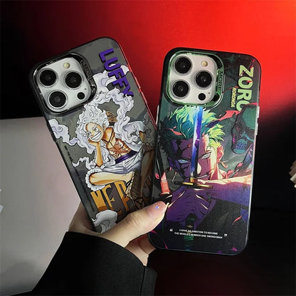 Anime O-One Piece Luffys Gear Electroplating Phone Case For iPhone 16 15 14 13 12 11 Pro Max Luxury Electroplated Protective Cover