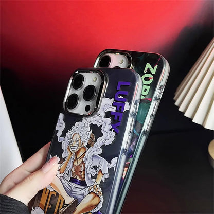 Anime O-One Piece Luffys Gear Electroplating Phone Case For iPhone 16 15 14 13 12 11 Pro Max Luxury Electroplated Protective Cover