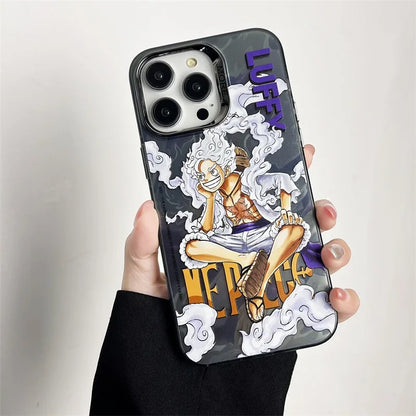 Anime O-One Piece Luffys Gear Electroplating Phone Case For iPhone 16 15 14 13 12 11 Pro Max Luxury Electroplated Protective Cover