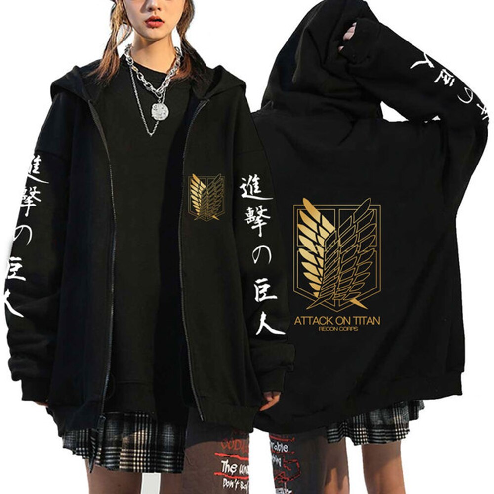 Attack on Titan Zipper Hoodies Casual Hip Hop Streetwear Sweatshirts Hoody Men Loog Sleeve Hoodie Jacket Clothes - Animehouse