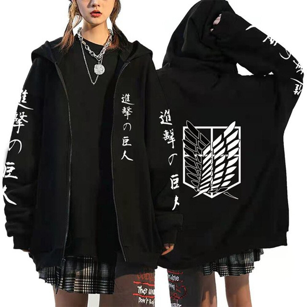 Attack on Titan Zipper Hoodies Casual Hip Hop Streetwear