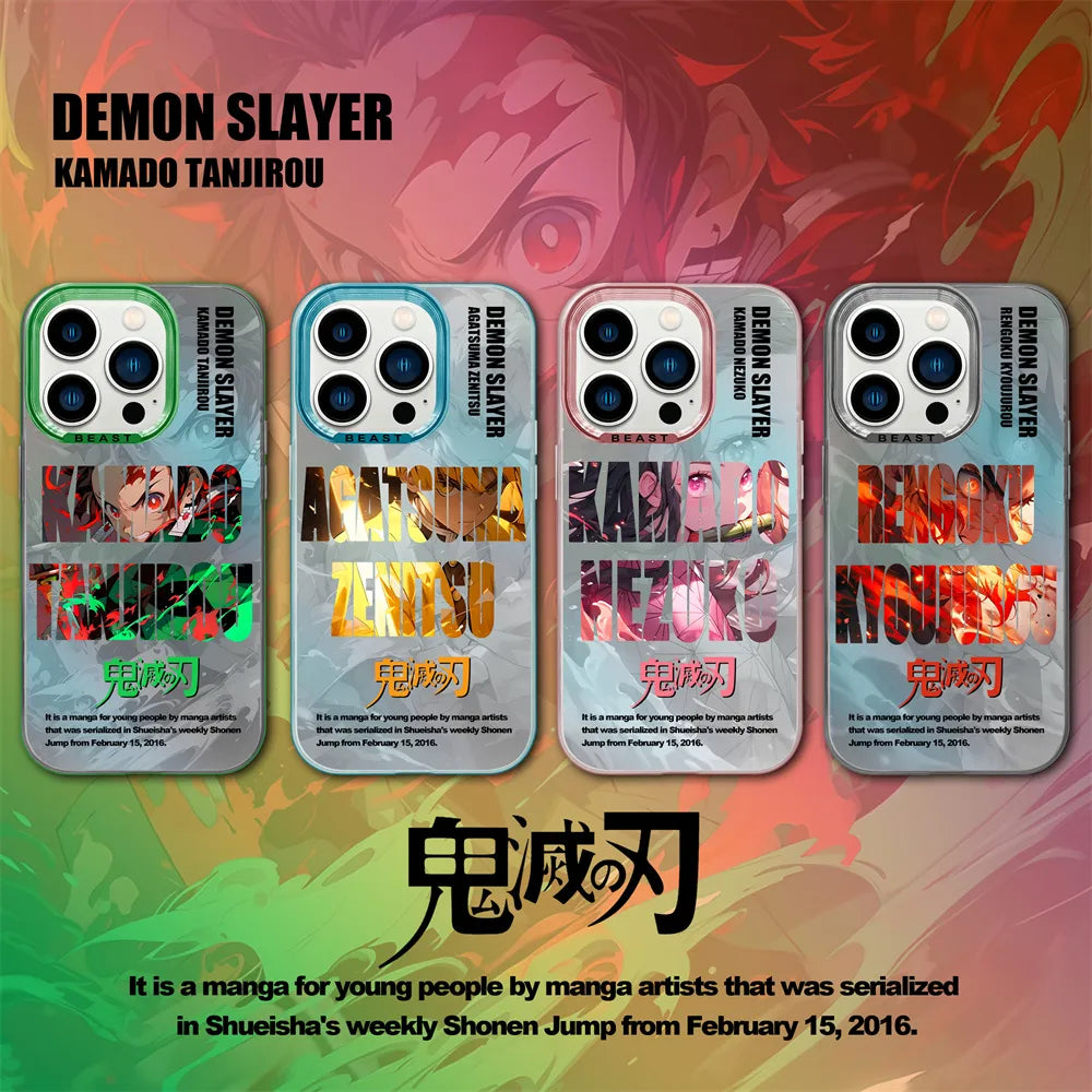 Aurora Laser Plating Demon Slayer Case for iPhone 15 pro max 14 13 12 11 Cover Hot Japan Anime Kimetsu no Yaiba Gifts