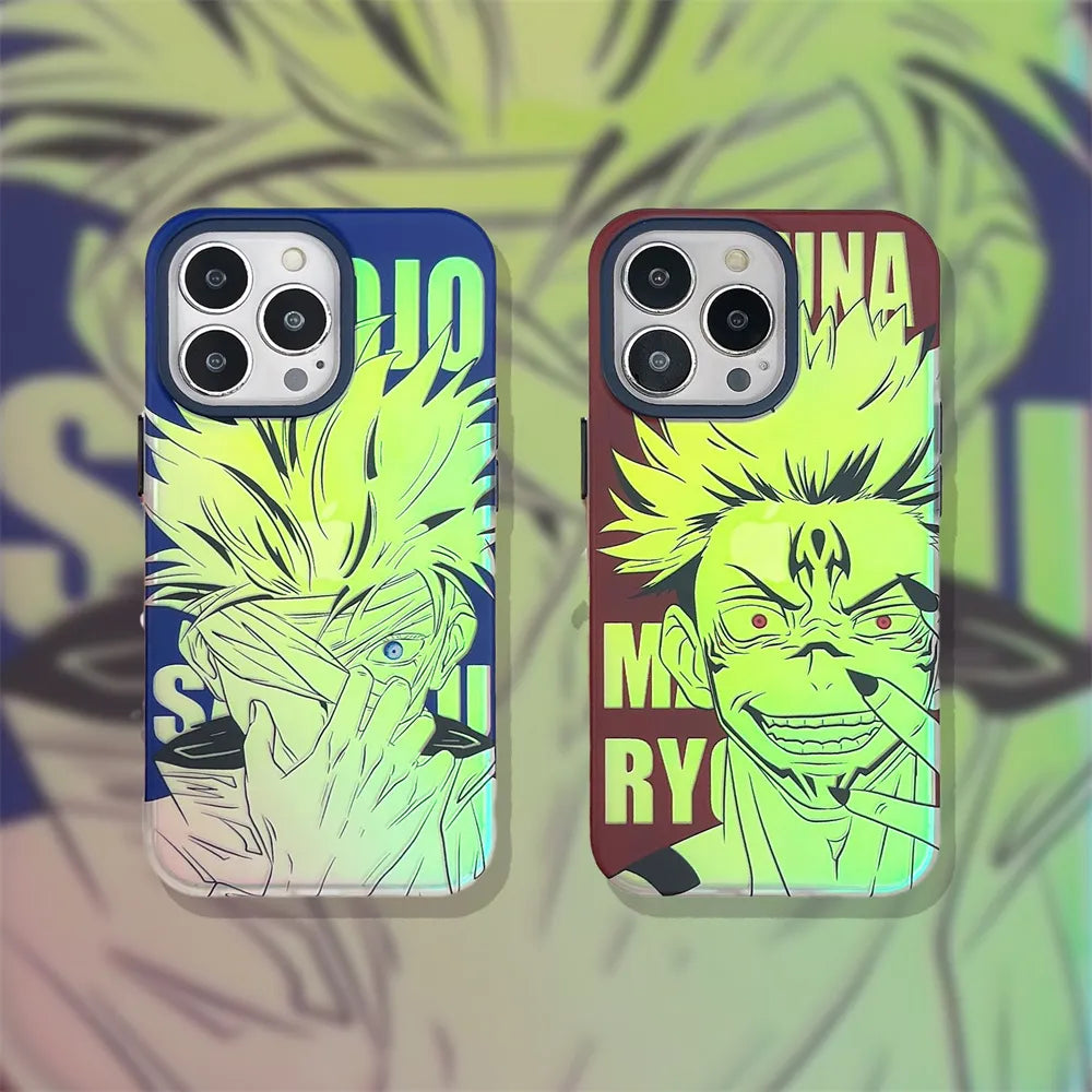 Cool Japan Anime Jujutsu Kaisen Ryomen Sukuna Phone Case for iphone 14 13 12 11 Pro X Xs Max XR Aurora laser Protect back Cover