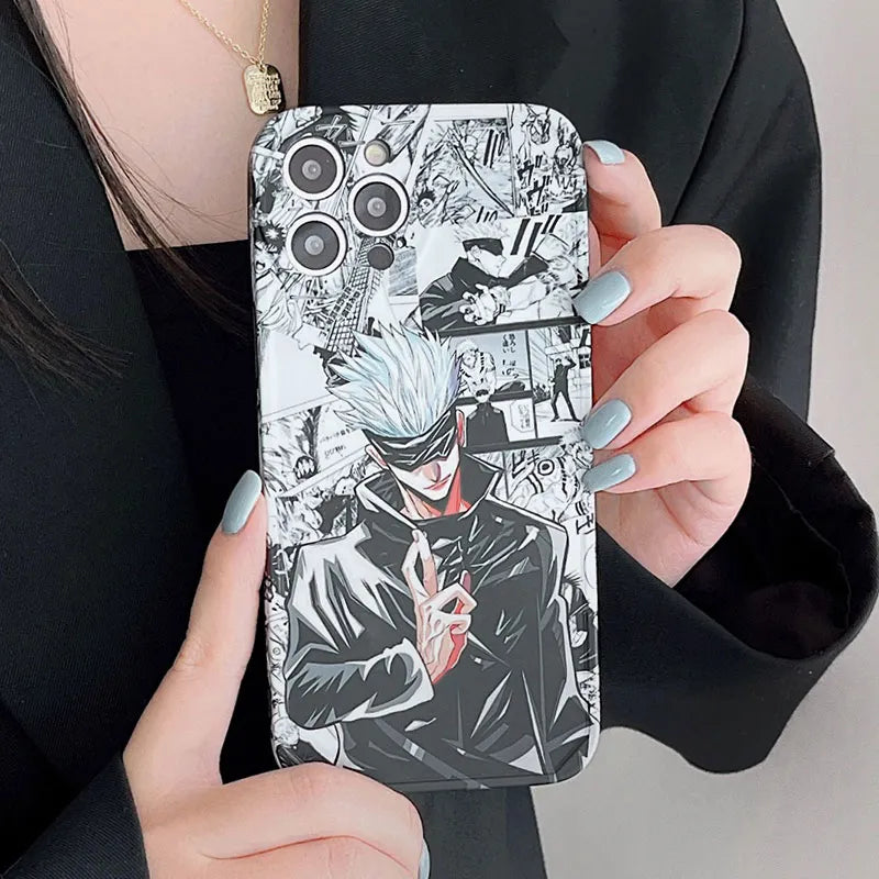 Cute Jujutsu Kaisen Gojo Satoru Anime Phone Case For IPhone 13 12 11 14 Pro MAX 14Plus Cartoon Soft Silicon Back Cover Funda