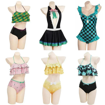 Demon Slayer Bikinis Woman Anime Kimetsu No Yaiba Kamado Tanjirou Nezuko Agatsuma Zenitsu Cosplay Swimsuit Bathing Gift