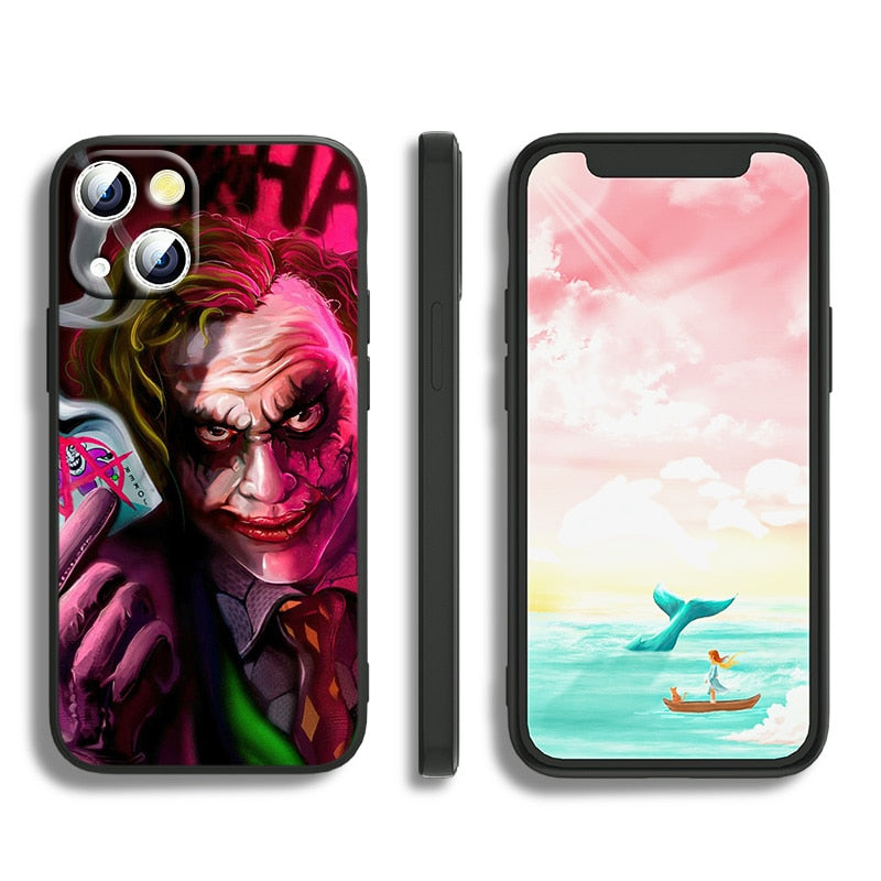 Happy Face Joker Phone Case For Apple iPhone 14 13 12 11 mini XS XR X Pro Max 8 7 6S 6 Plus Black Soft Cover