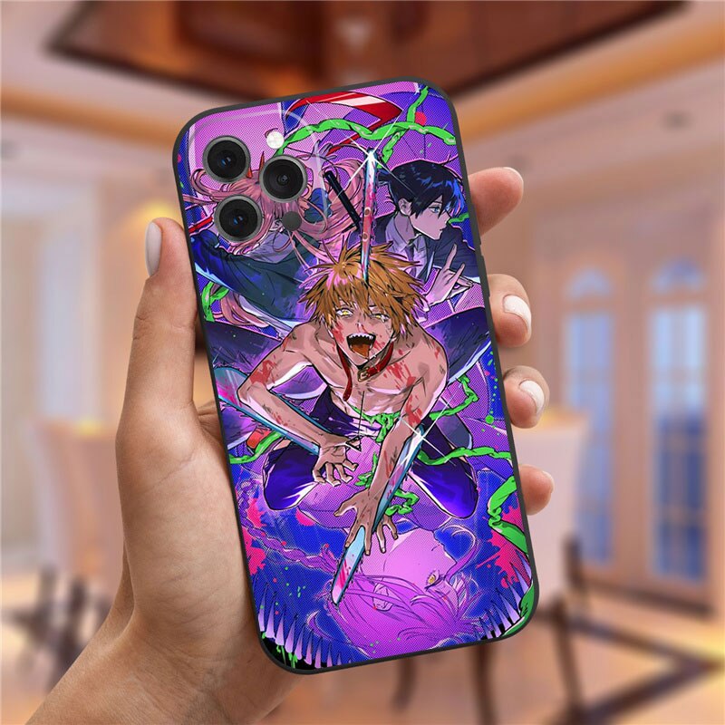 Japan Cartoon Anime Chainsaw Man Phone Case For iPhone 15 14 13 12 Pro Max  Soft TPU Cover Funda - Animehouse