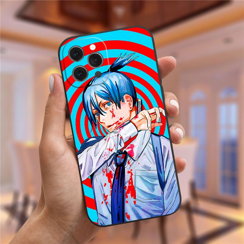 Japan Cartoon Anime Chainsaw Man Phone Case For iPhone 15 14 13 12 Pro Max  Soft TPU Cover Funda - Animehouse