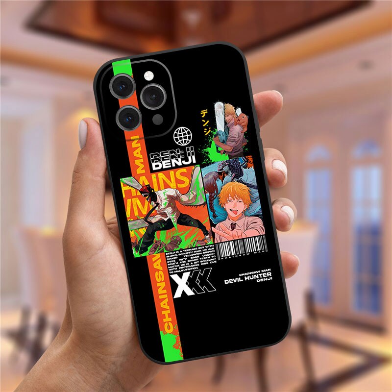 Cartoon Anime Chainsaw Man Phone Case for iPhone 15 14 13 11 12 Pro Max  Mini 7 8 Plus SE XS X XR Couple Cover For iPhone 11 Case