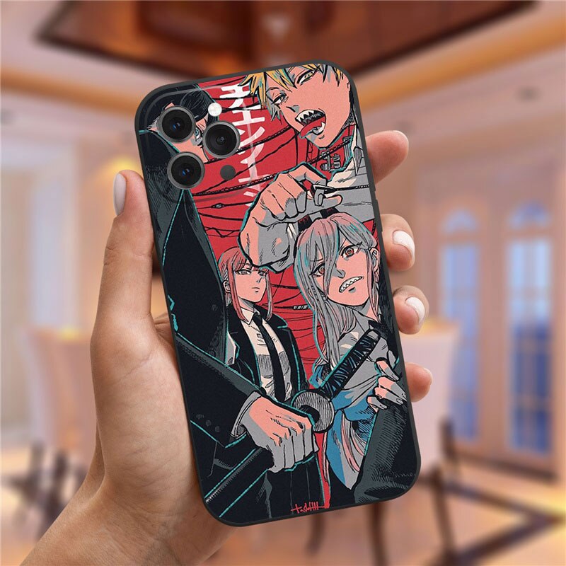 Japan Cartoon Anime Chainsaw Man Phone Case For iPhone 15 14 13 12 Pro Max  Soft TPU Cover Funda - Animehouse