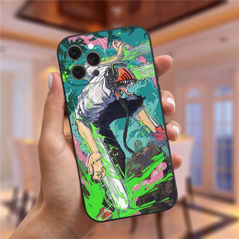 Japan Cartoon Anime Chainsaw Man Phone Case For iPhone 15 14 13 12 Pro Max  Soft TPU Cover Funda - Animehouse