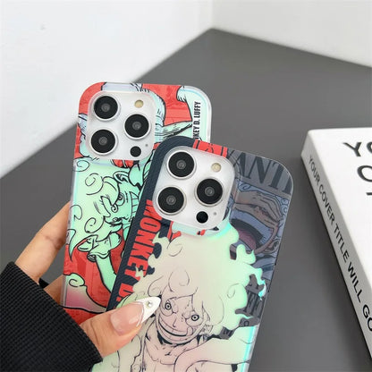 Luxury Anime O-One Piece Laser Phone Case For iPhone 15 14 13 12 11 Pro Max Luxury Gradient Glitter Chameleon Shockproof Cover