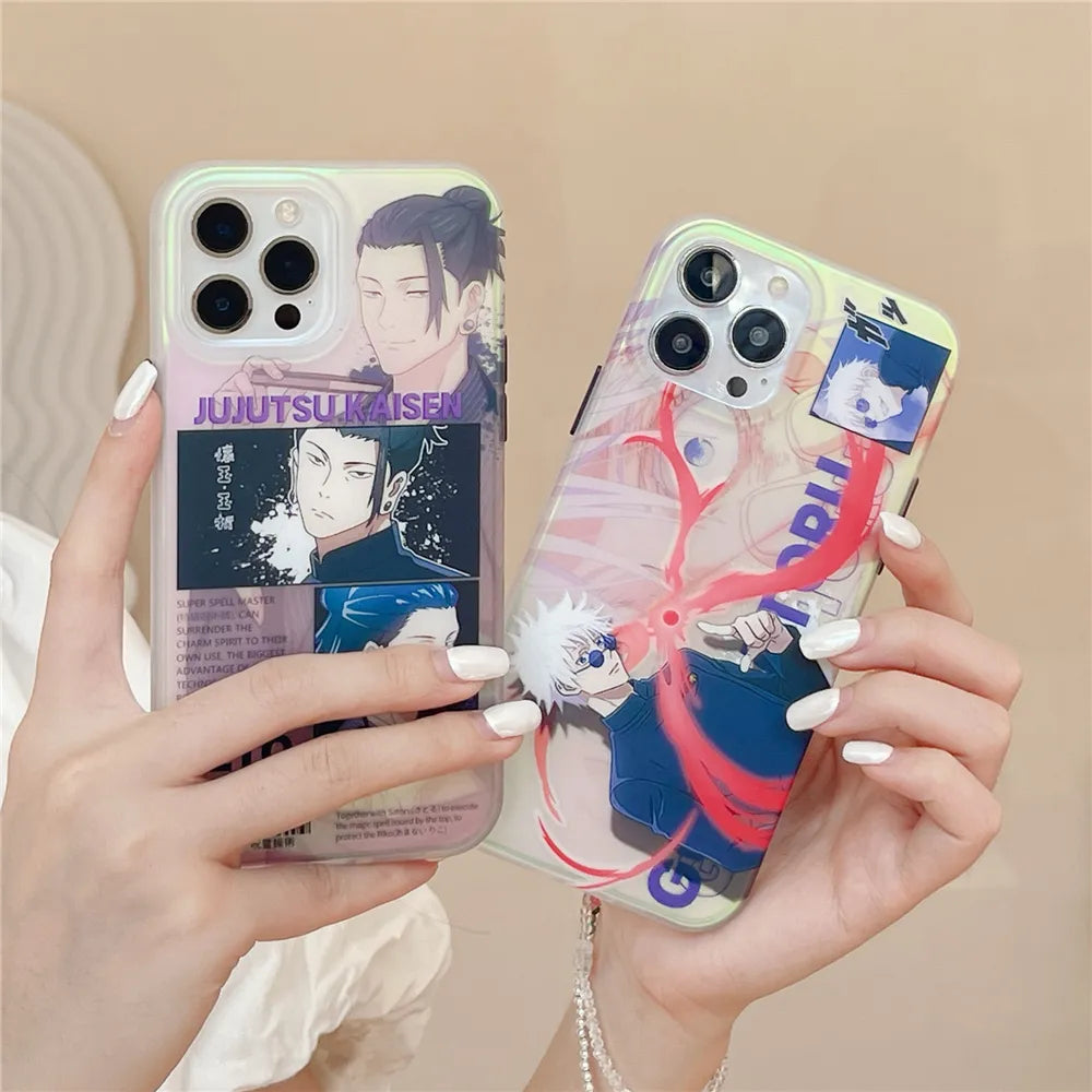 Luxury laser Jujutsu Kaisen Satoru Gojo Geto Suguru phone case For iPhone 14 13 12 11 Pro Max Anime Japan Phone Cases