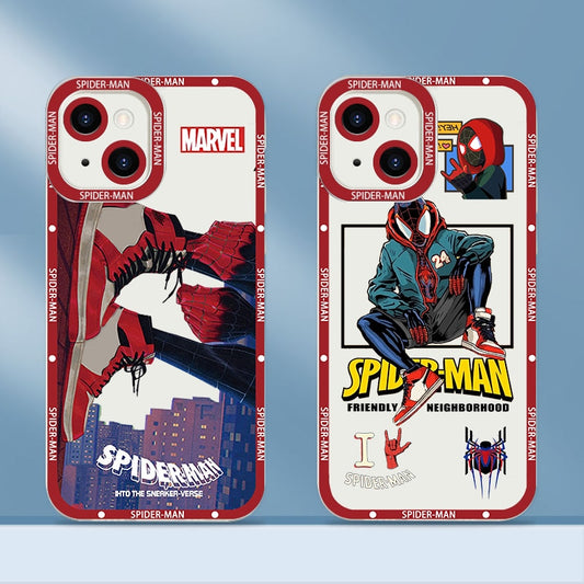 Marvel SpiderMan Avengers Cartoon Transparent  Phone Case For iPhone 14 13 12 11 Mini XS XR X Pro MAX 8 7 6 Plus SE Angel Eyes