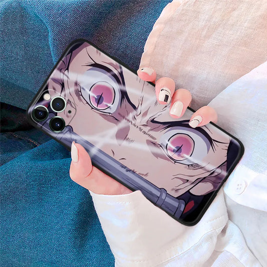 Nezuko Kamado Eyes Kimetsu no Yaiba Anime Soft TPU Glass Phone Case for IPhone