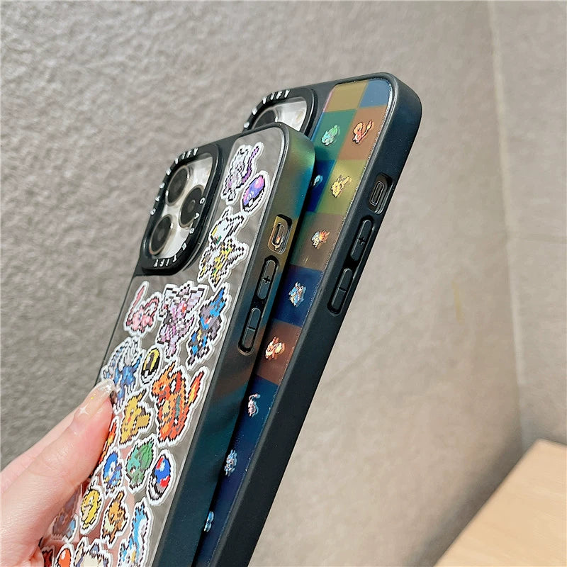 Pokémon Sticker Mirror Case for iPhone 14/13 Pro Max/12/11 | Cartoon Anime Design | Protective Shockproof Cover for Couples | Unisex Cute Style