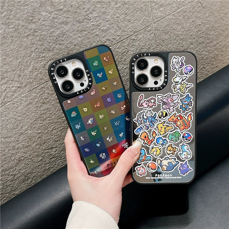 Pokémon Sticker Mirror Case for iPhone 14/13 Pro Max/12/11 | Cartoon Anime Design | Protective Shockproof Cover for Couples | Unisex Cute Style