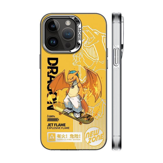 Original Charizard Matte Silver Electroplated Phone Case for iPhone 15, 14, 13 Pro Max, 12 - Anti-Slip Shockproof PC Protective Cover