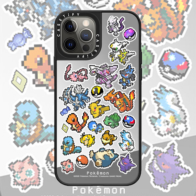 Pokémon Sticker Mirror Case for iPhone 14/13 Pro Max/12/11 | Cartoon Anime Design | Protective Shockproof Cover for Couples | Unisex Cute Style