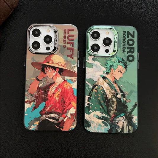 ONE PIECE luffy hat Roronoa Zoro plating Anime Phone Case For iPhone 14 13 12 11 Pro Max Case Cute luxury cartoon art Soft Cover