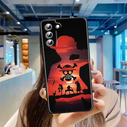 One Piece Anime Cartoon Phone Case For Samsung Galaxy S23 S22 S21 S20 FE S10 S10E S9 Plus Ultra Pro Lite 5G Black Cover
