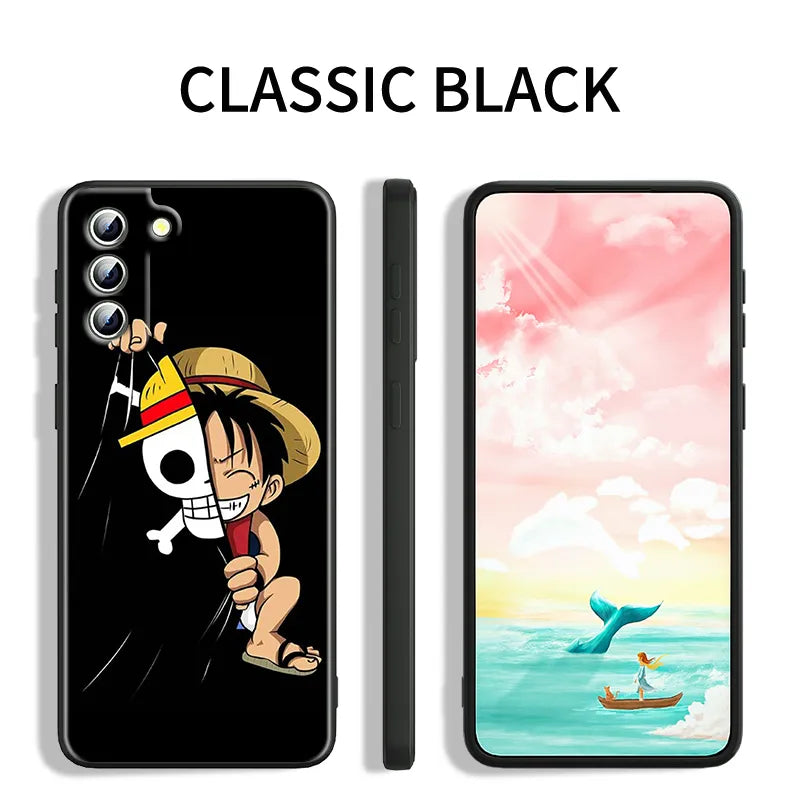 One Piece Anime Cartoon Phone Case For Samsung Galaxy S23 S22 S21 S20 FE S10 S10E S9 Plus Ultra Pro Lite 5G Black Cover