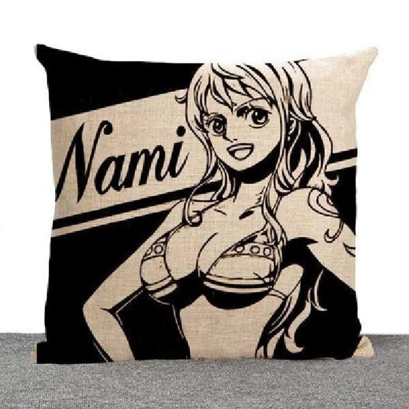 One Piece Zoro Luffy Black and White Cartoon Printing Cotton and Linen Throw Pillow Car Sofa Cushion Cushion Core Sleeve - Animehouse