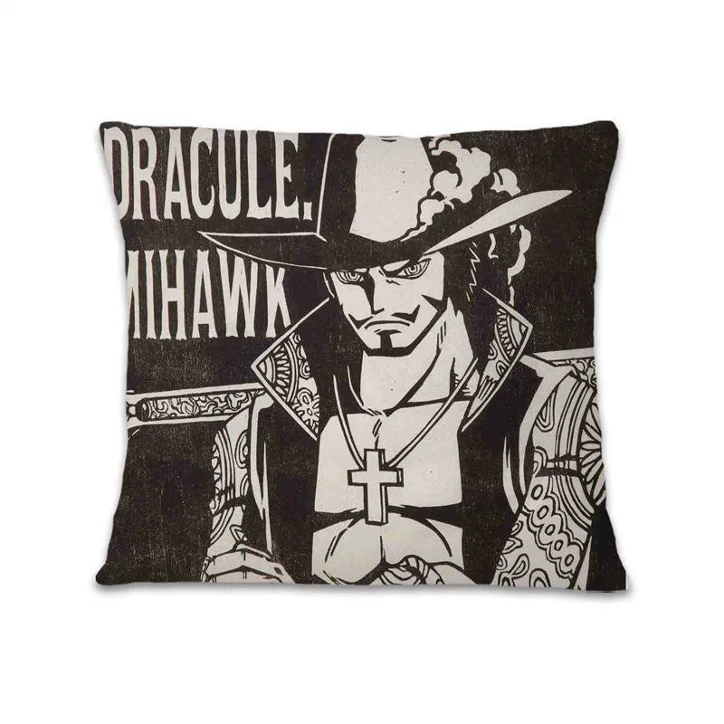 One Piece Zoro Luffy Black and White Cartoon Printing Cotton and Linen Throw Pillow Car Sofa Cushion Cushion Core Sleeve - Animehouse