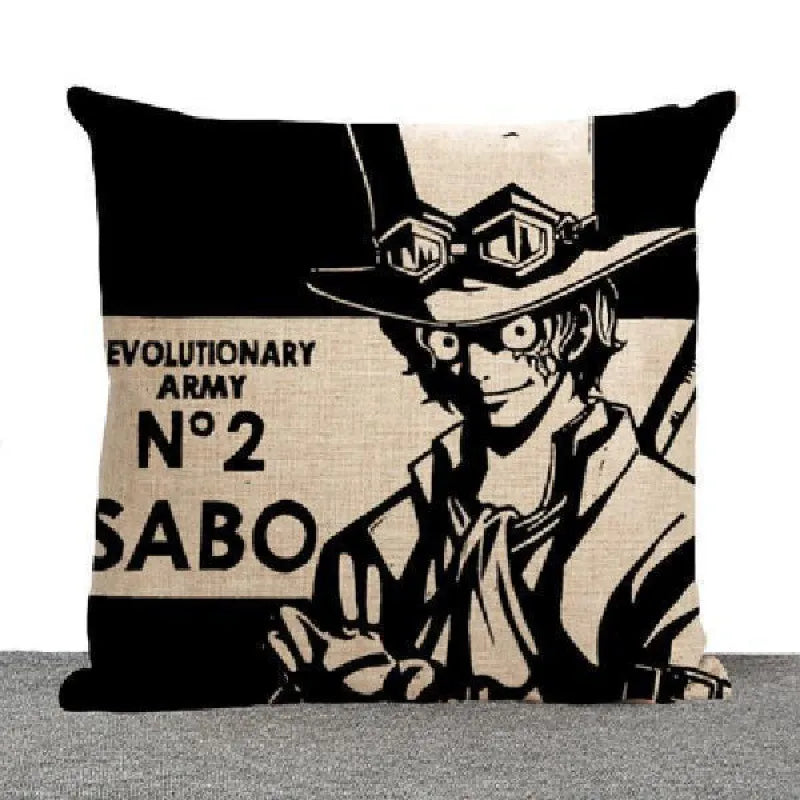 One Piece Zoro Luffy Black and White Cartoon Printing Cotton and Linen Throw Pillow Car Sofa Cushion Cushion Core Sleeve - Animehouse