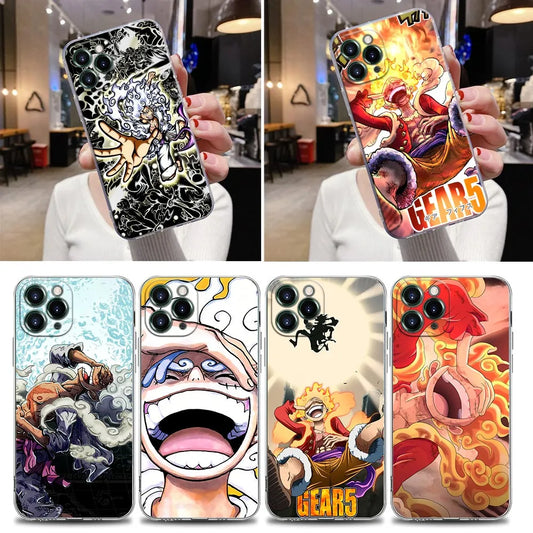 Ones Anime P-Pieces Sun-God-Nika-GEAR-5th Clear Phone Case For iPhone 13 11 12 14 Pro Max X XS XR 7 8 Plus Case Coque Back Cover