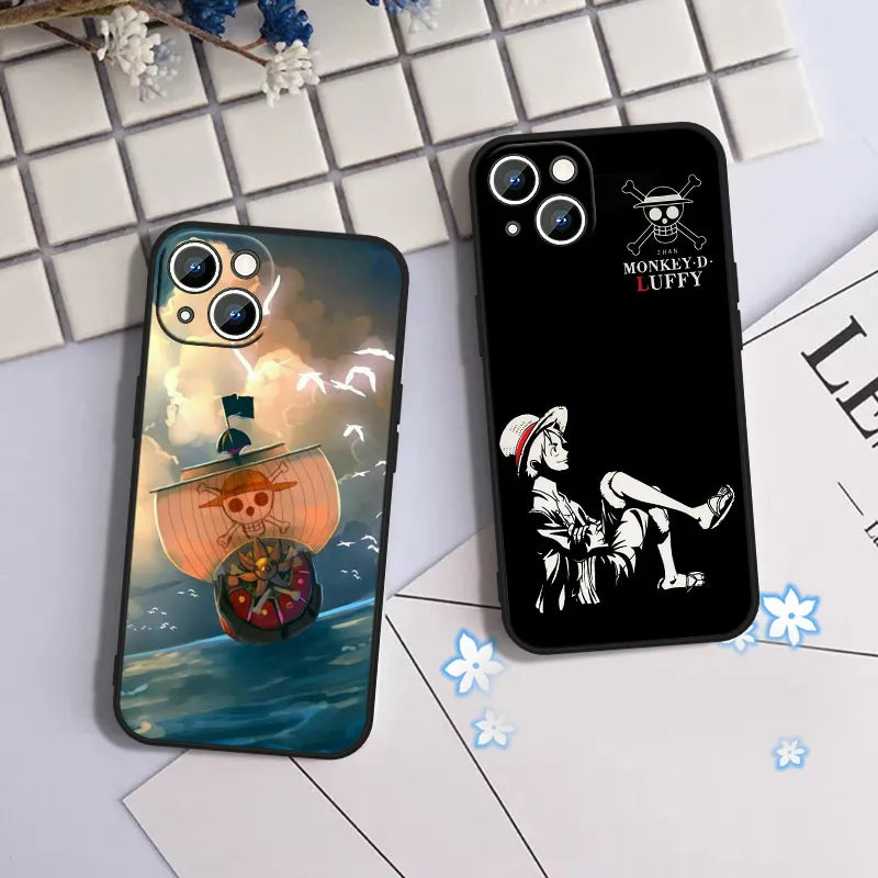 Ones Pieces Anime D-Luffy Phone Case For Apple iPhone 11 12 13 14 Max Mini 5 6 7 8 S SE X XR XS Pro Plus Black Cover Funda