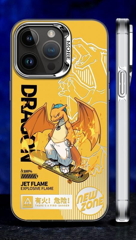 Original Charizard Matte Silver Electroplated Phone Case for iPhone 15, 14, 13 Pro Max, 12 - Anti-Slip Shockproof PC Protective Cover