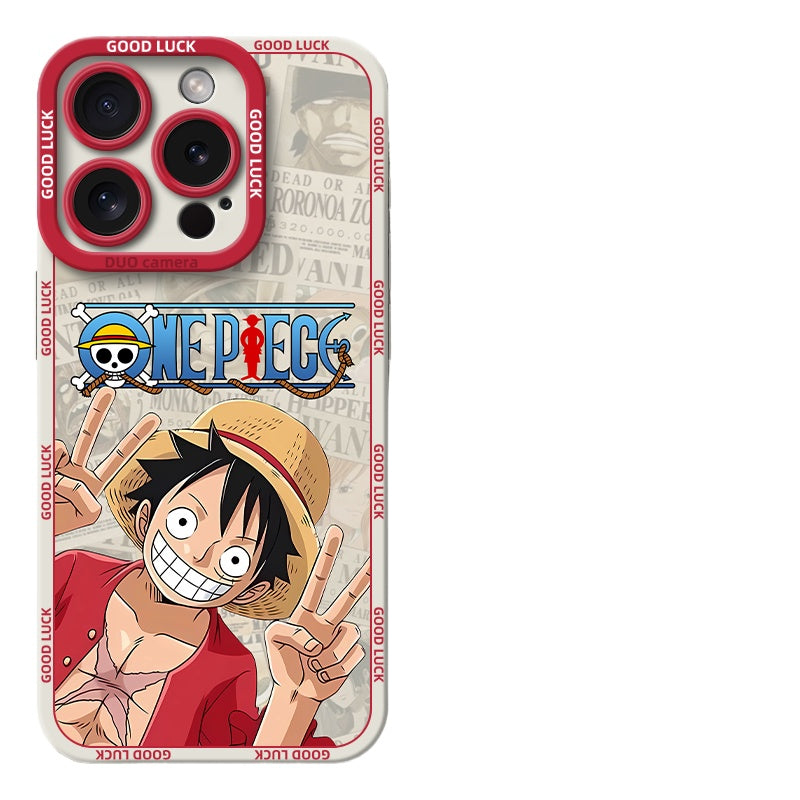 One Piece Luffy Liquid Silicone Phone Case for iPhone 15 Pro Max/14 Plus/13/12/11/XR/XS Max | Full Protection Cartoon Anime Design