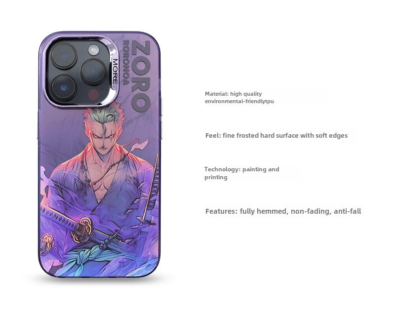 One Piece Zoro Purple Gradient Phone Case for iPhone 13 Pro/12 Pro Max - Stylish Matte Anti-Slip Cover for iPhone 14/11 Luffy Creative Hard Shell